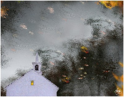 Reflections of a Chapel in Autumn Water